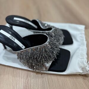 Zara Black Heels with Silver Embellishments
